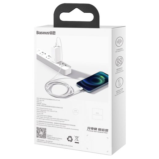 BASEUS  SUPERIOR USB - LIGHTNING 1,0 M 2,4A WHITE