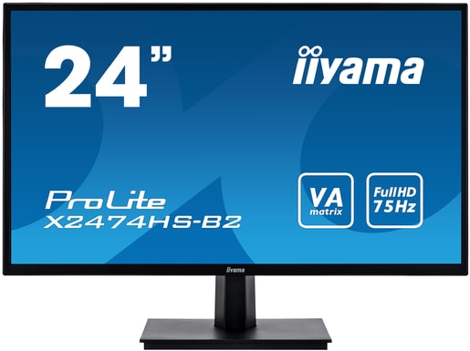 24" IIYAMA X2474HS-B2: VA, FULLHD@75HZ, 250CD/M2, 4MS, VGA, HDMI, DP, ČERNÝ