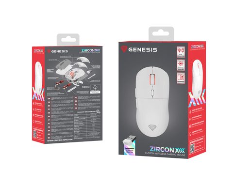 GENESIS HERNÍ BEZDRÁTOVÁ MYŠ ZIRCON XIII. BÍLÁ/HERNÍ/OPTICKÁ/26 000 DPI/BEZDRÁTOVÁ USB + BLUETOOTH/B