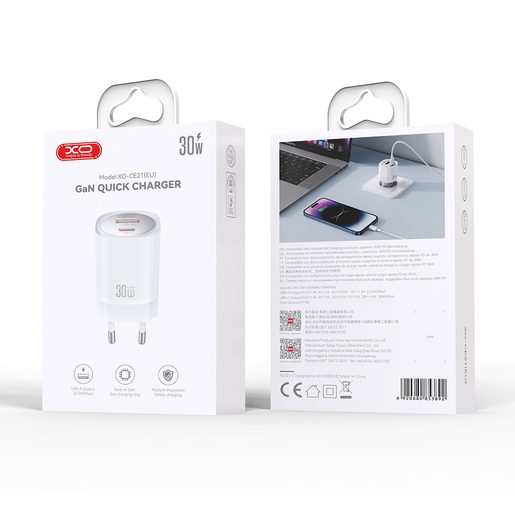 XO WALL CHARGER CE21 PD 33W 1X USB-C 1X USB WHITE