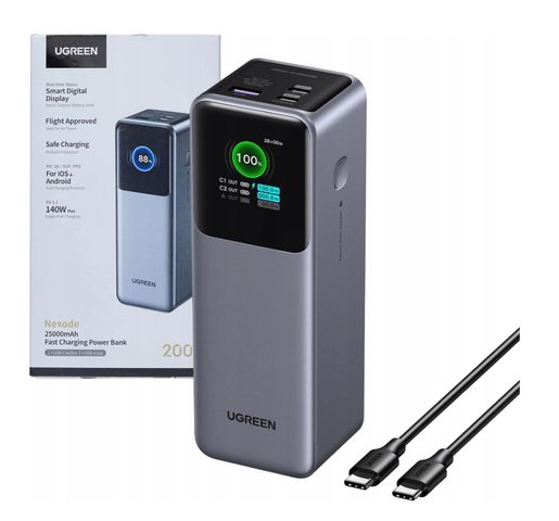 POWERBANKA UGREEN NEXODE PB722 25000 MAH 200W USB-A / 2X USB-C ŠEDÁ