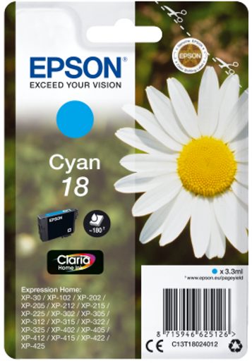 EPSON SINGLEPACK CYAN 18 CLARIA HOME INK