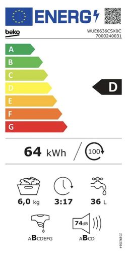 BEKO WUE6636CSX0C - PŘEDEM PLNĚNÁ PRAČKA