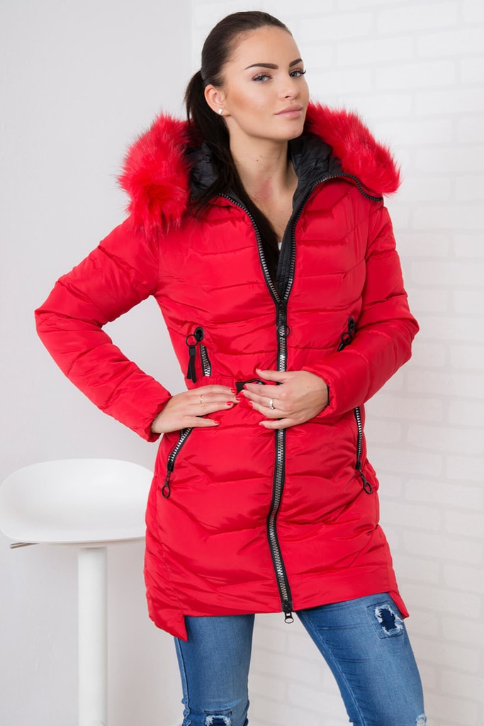 Červená zimná bunda s kapucňou - Kesi - Bundy dámske zimné - vasa-moda.sk