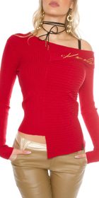 Asymetrický červený sveter