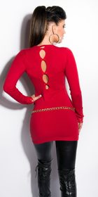 Červený dlhší sveter s čipkou
