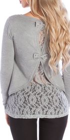 Krajkový šedý pulovr