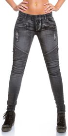 Čierne džínsy motorkárskeho vzhľadu