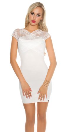 Biele úpletové šaty s čipkou