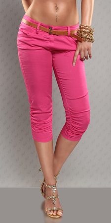 Růžové capri kalhoty s páskem