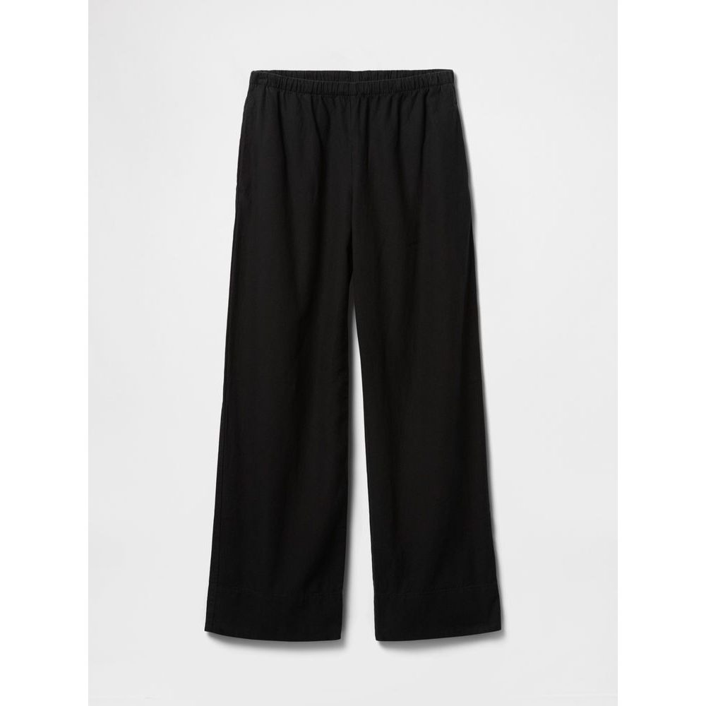 Lněné kalhoty Wide Černá