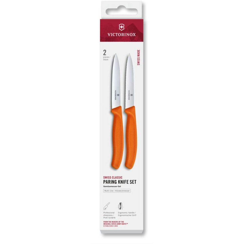 Swiss Classic, paring knife set, 2pcs, 10cm, straight/wavy, orange, box