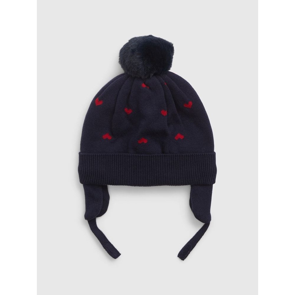 816702-00 Baby čepice s bambulí, Tmavě modrá