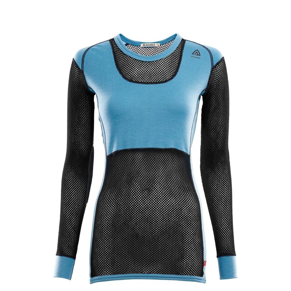 WoolNet Crew Neck shirt, Woman, Azure Blue / Jet Black