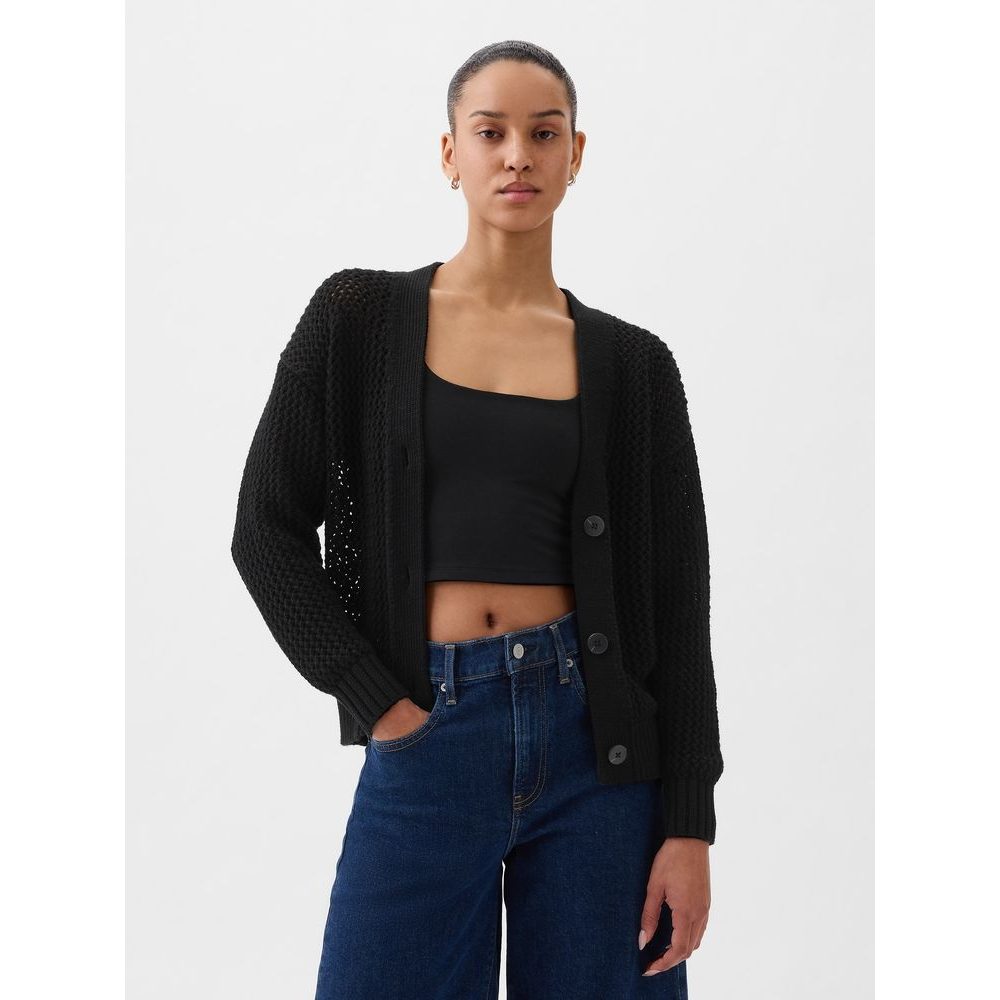 854777-01 Háčkovaný kardigan Černá