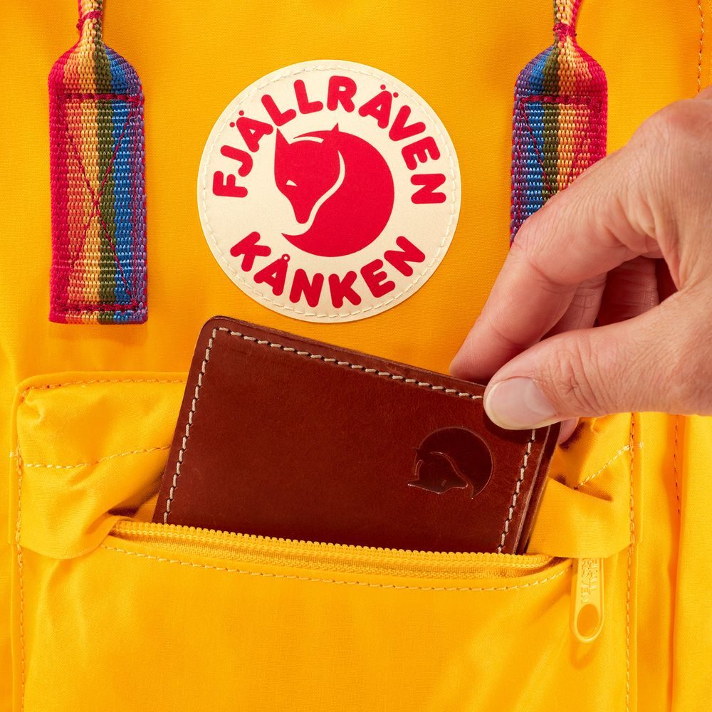 Outdoorweb.eu Kanken Rainbow Mini Warm Yellow Rainbow Pattern city backpack FJALLRAVEN 66.23
