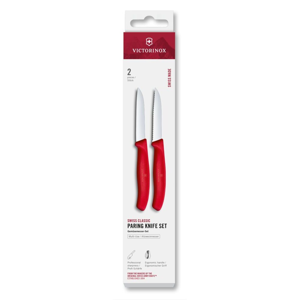 Swiss Classic, paring knife set, 2pcs, 8cm,straight/wavy,red,box