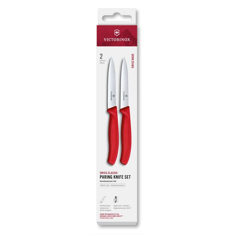 Swiss Classic, paring knife set, 2pcs, 10cm, straight/wavy, red, box