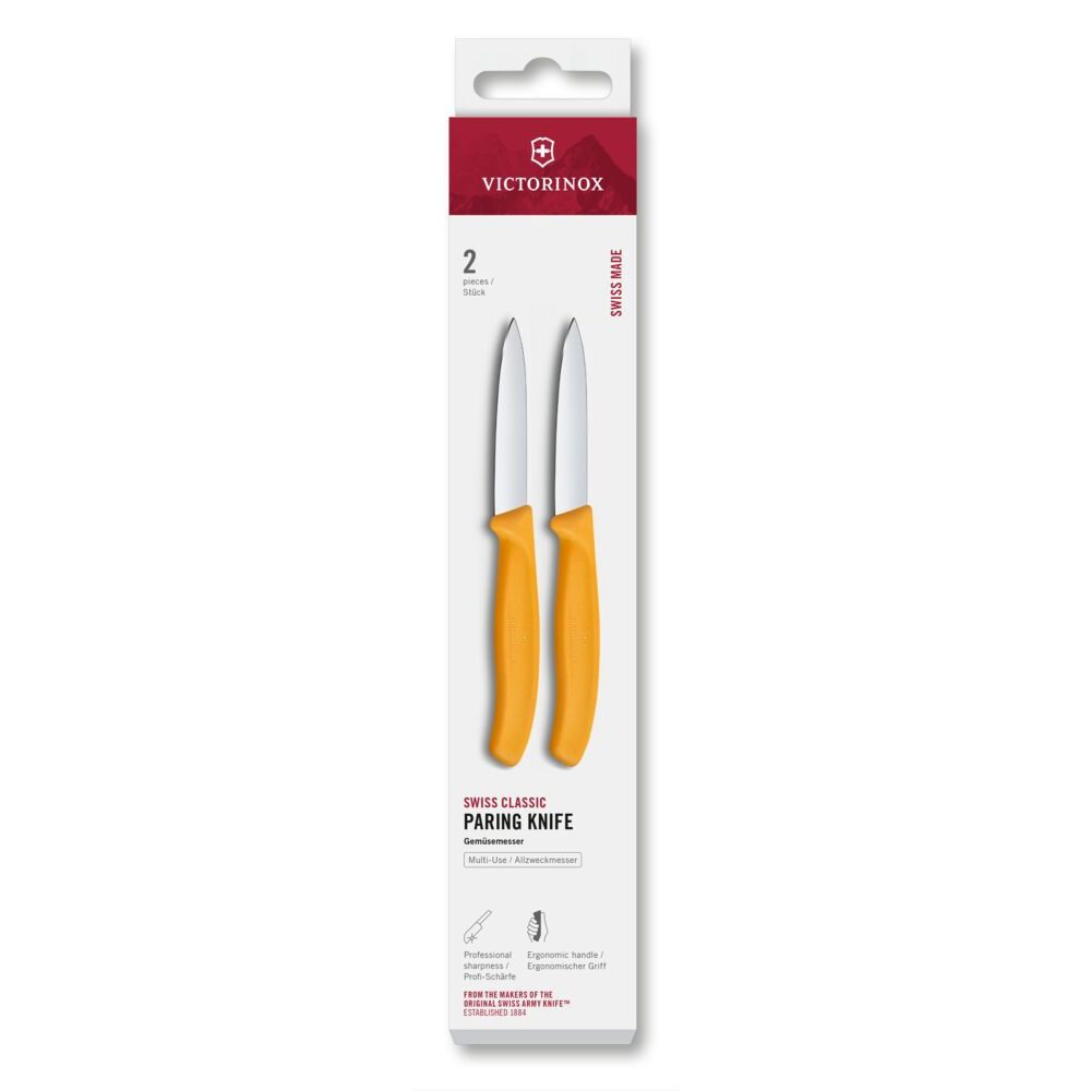 Swiss Classic, paring knife, 2pcs, 8cm, straight, pointed tip, yellow, box