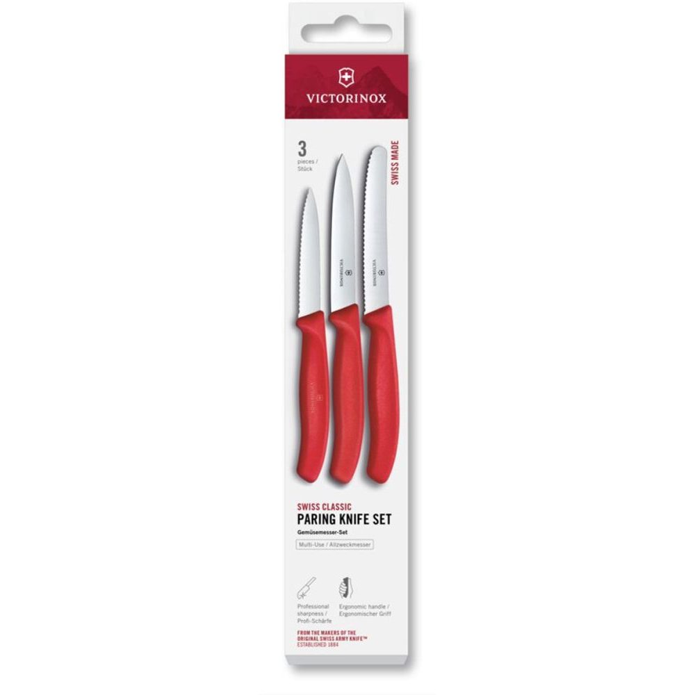 Swiss Classic, paring knife set, 3pcs, straight/wavy, red, box