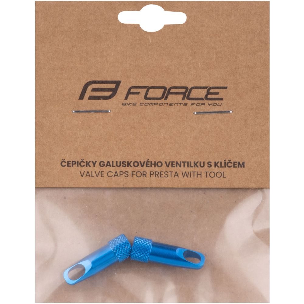 čepičky galuskového ventilku s klíčem, hliník, modré