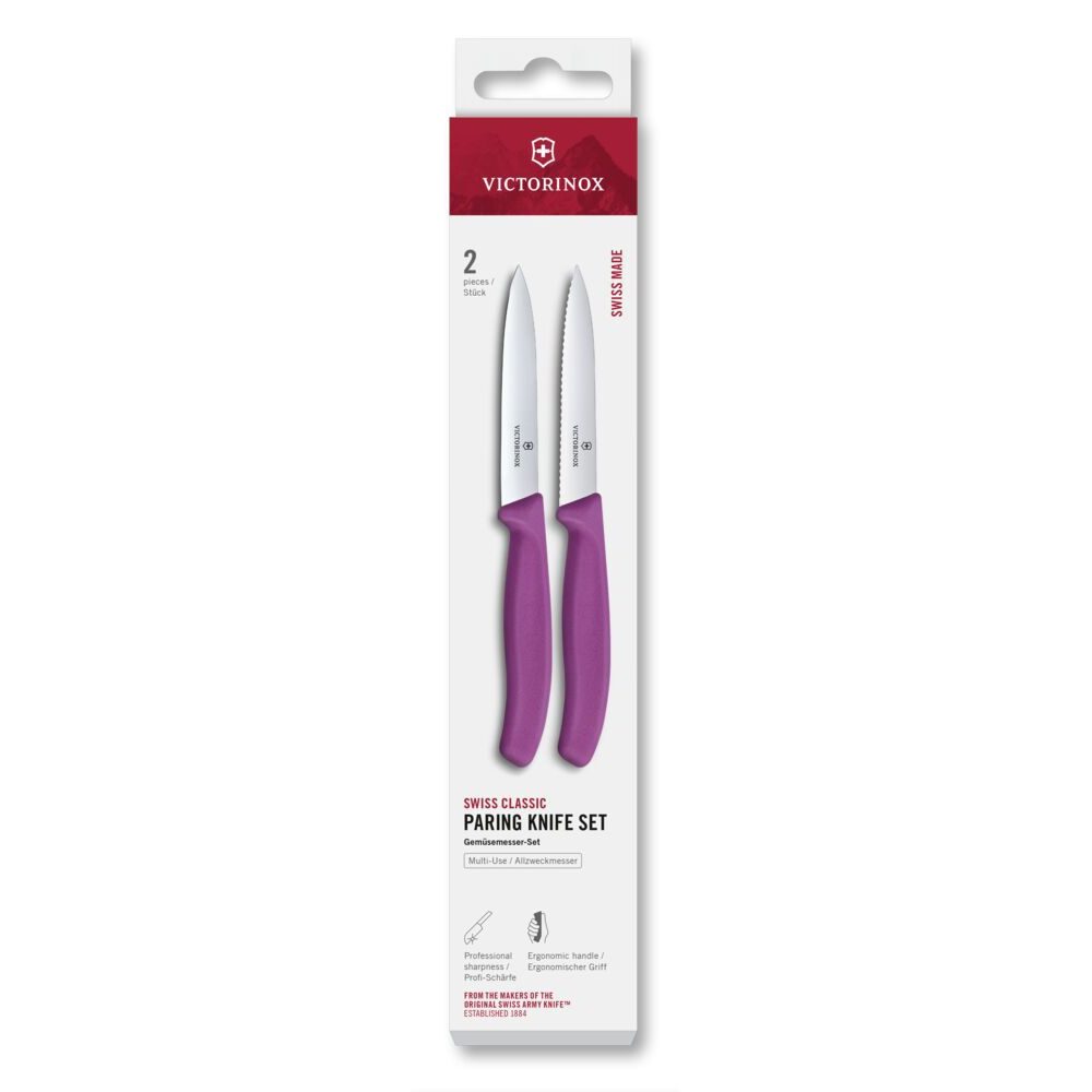 Swiss Classic, paring knife set, 2pcs, 10cm, straight/wavy, purple, box