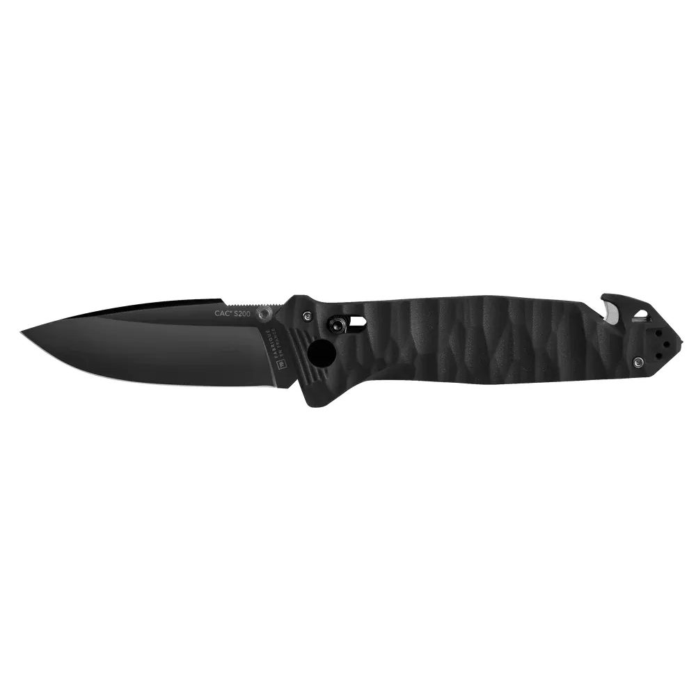 CAC S200 FRENCH TEXTURED G10 BLACK HANDLE SMOOTH