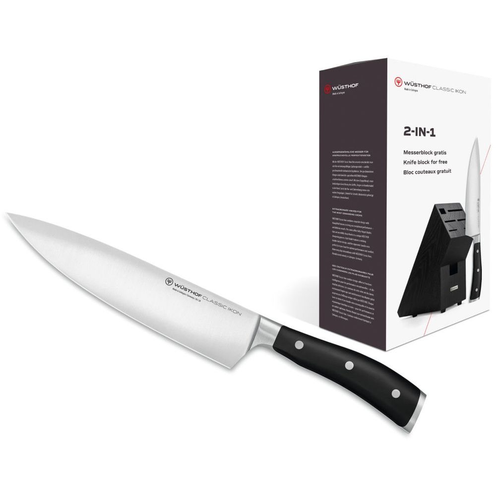 CLASSIC IKON 20 cm chef's knife with a beech wood block for 5 knives, black