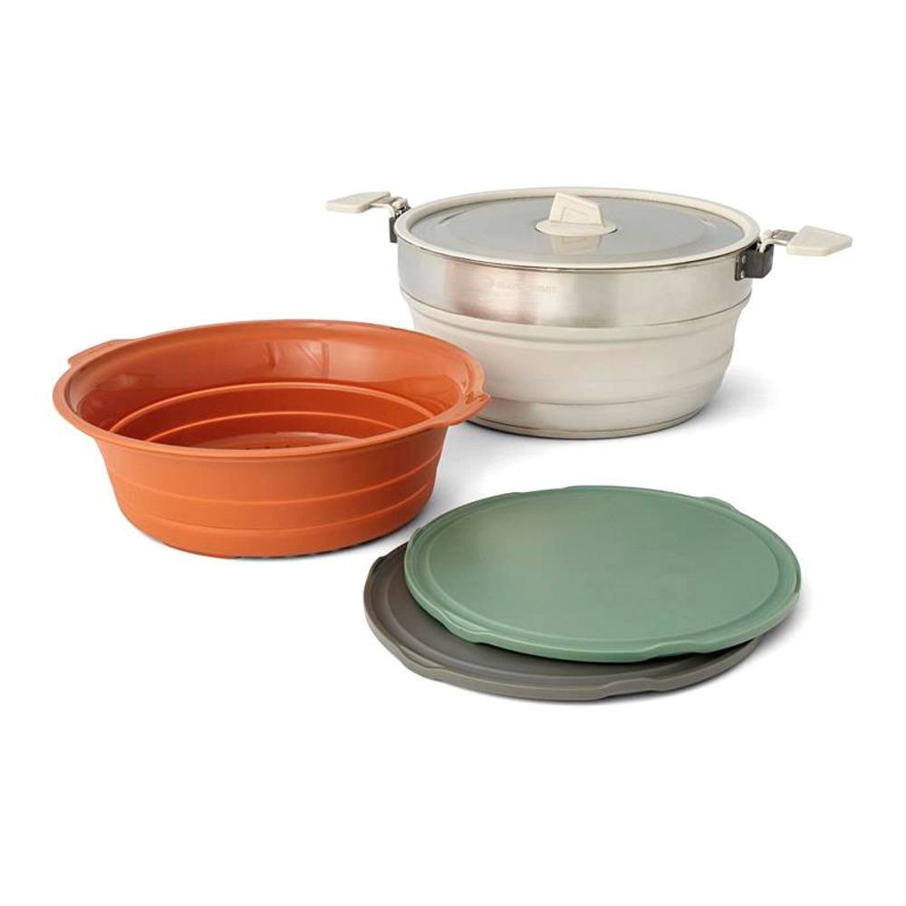 Detour Essentials Camp Kitchen Kit - [4 Piece] 5L Pot Set w/ Colander and Cutting Boards,