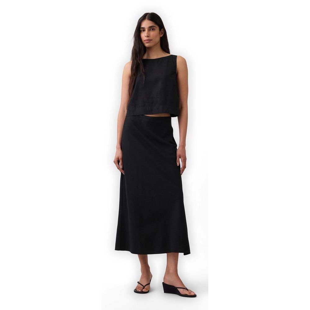 894387-02 Maxi sukně z lněné směsi Černá