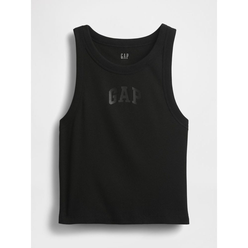 Žebrované tílko s logem Černá