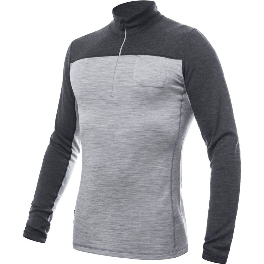 MERINO BOLD pánské triko dl.rukáv zip cool gray/anthracite