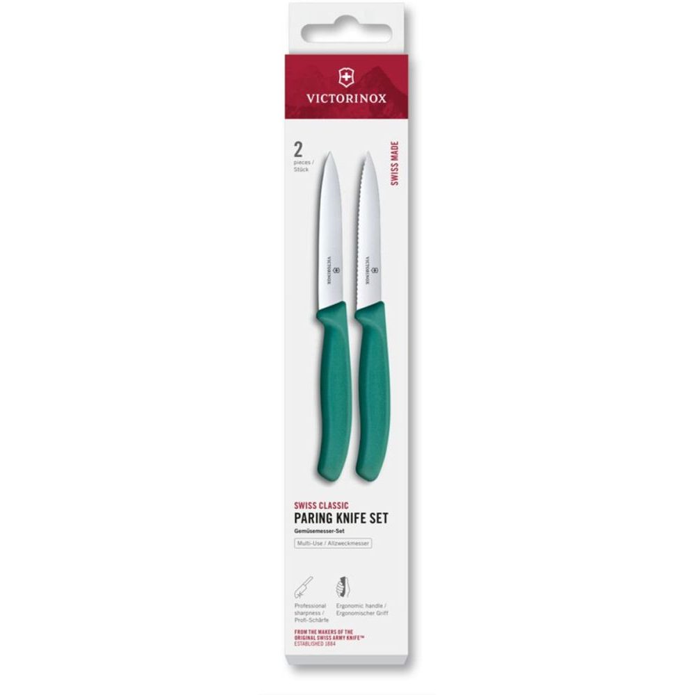 Swiss Classic, paring knife set, 2pcs, 10cm, straight/wavy, green, box