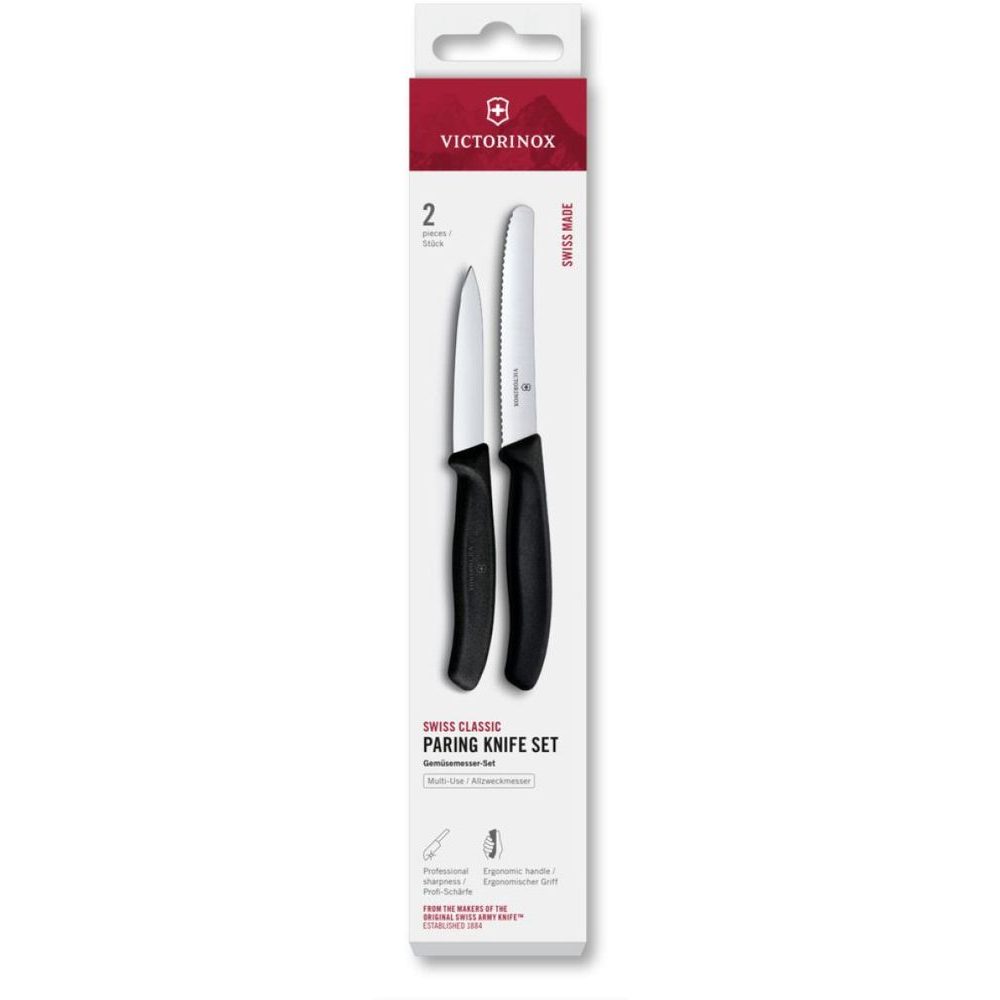 Swiss Classic, paring knife set, 2pcs, straight/wavy, black, box