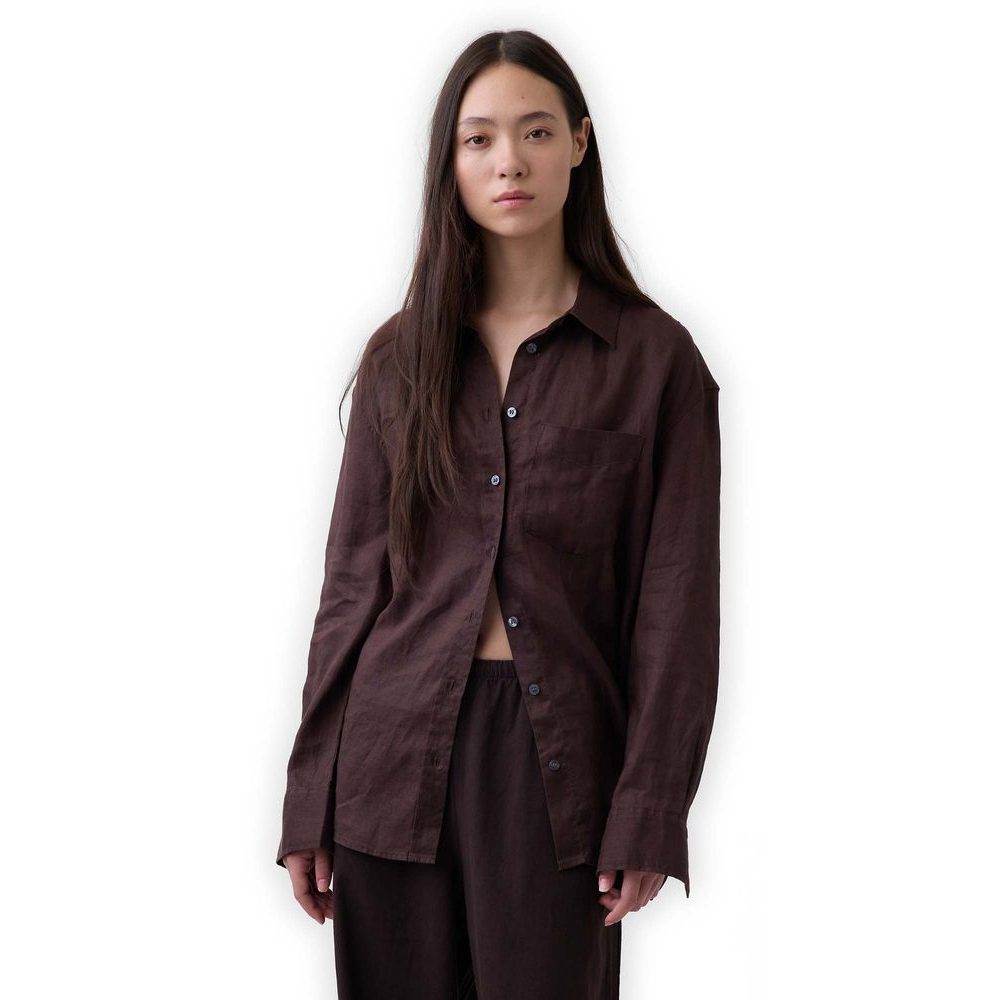 882924-13 Lněná oversize košile Hnědá