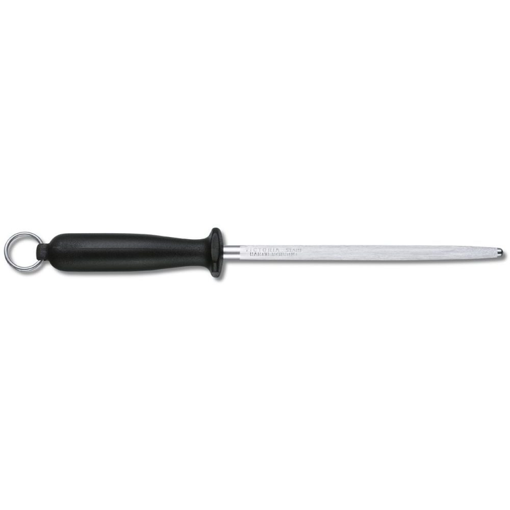 Butcher sharpening steel, 30cm, fine cut, round, black
