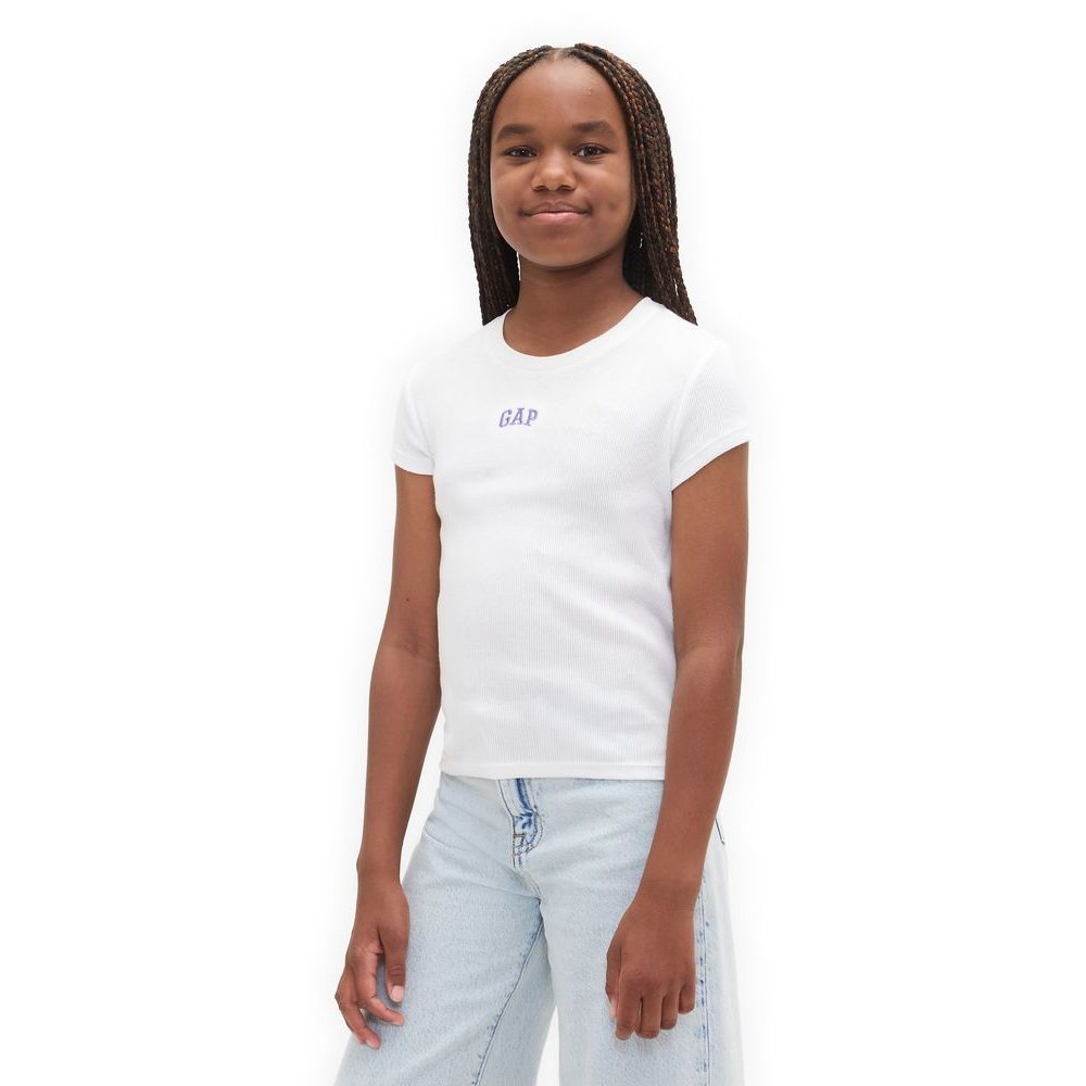 817681-01 Dětské žebrované tričko s logem Bílá