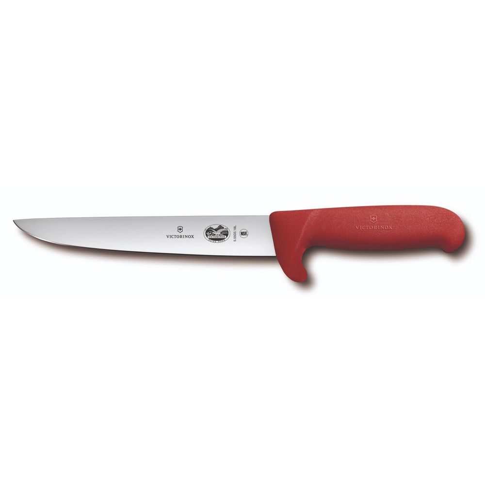 Fibrox, sticking knife, 18cm, straight, safety nose, red