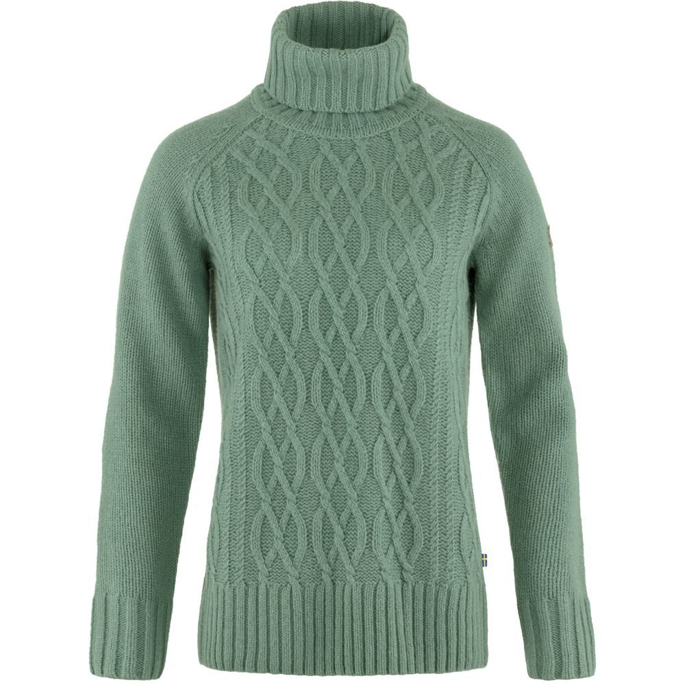 Övik Cable Knit Roller Neck W Patina Green