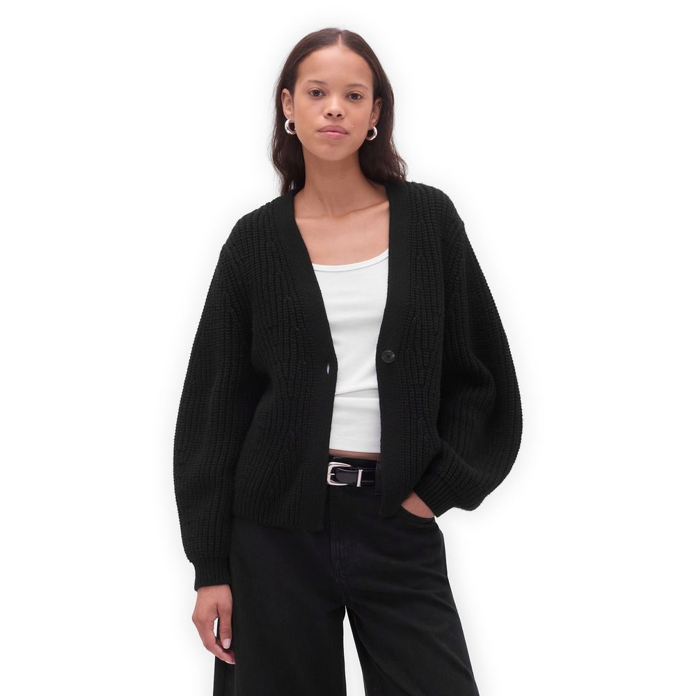 820755-01 Žebrovaný kardigan Černá
