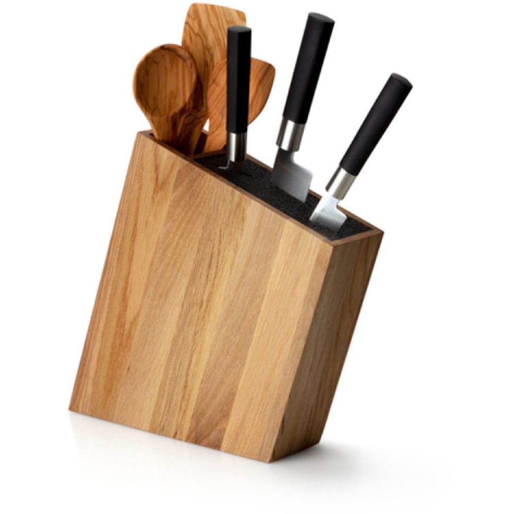 Blok na nože s flexi vložkou a přihrádkou, dub
