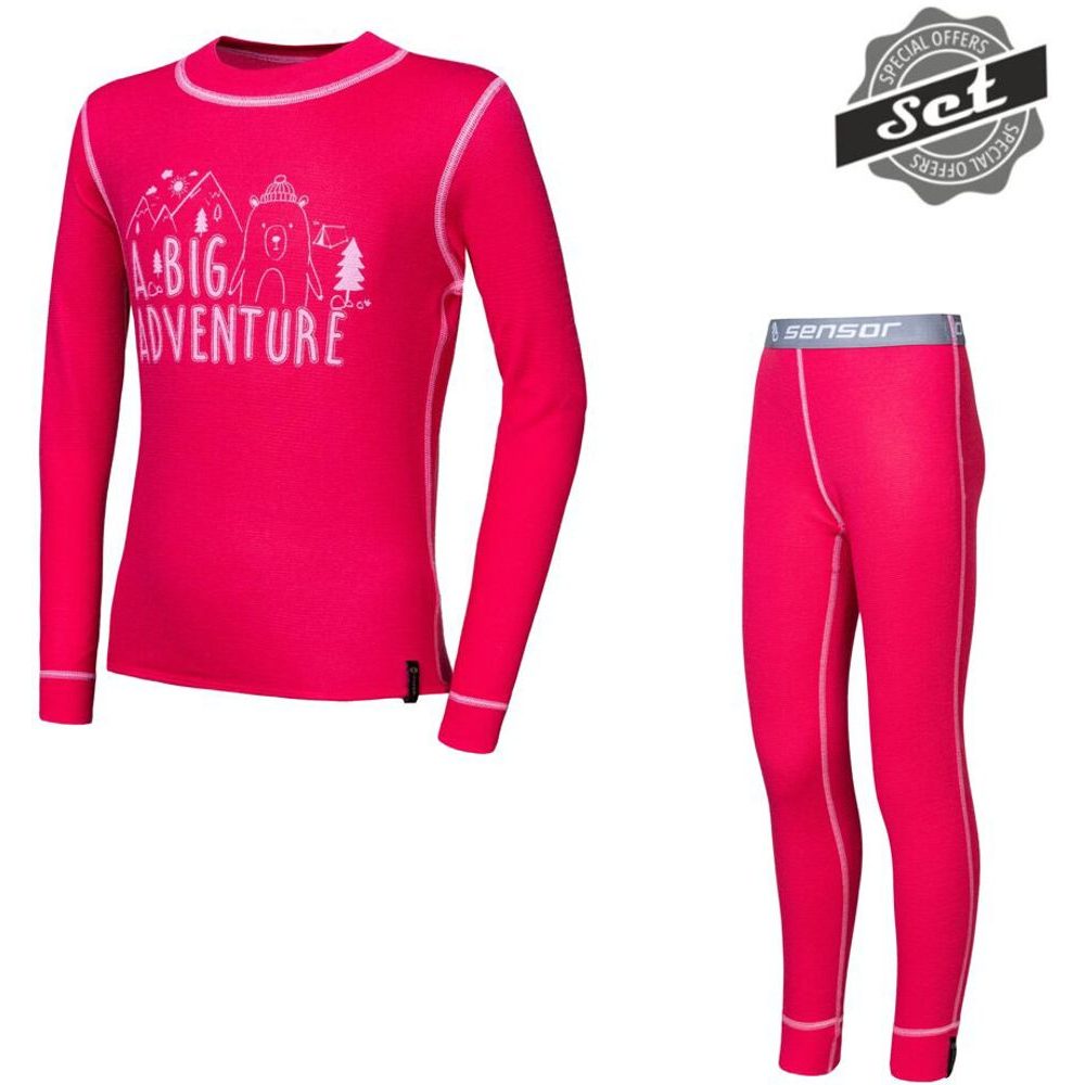 DOUBLE FACE SET ADVENTURE dětský triko dl.rukáv + spodky magenta