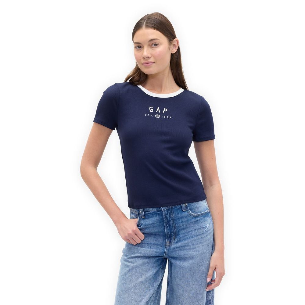 637782-10 Crop tričko s logem Tmavě modrá