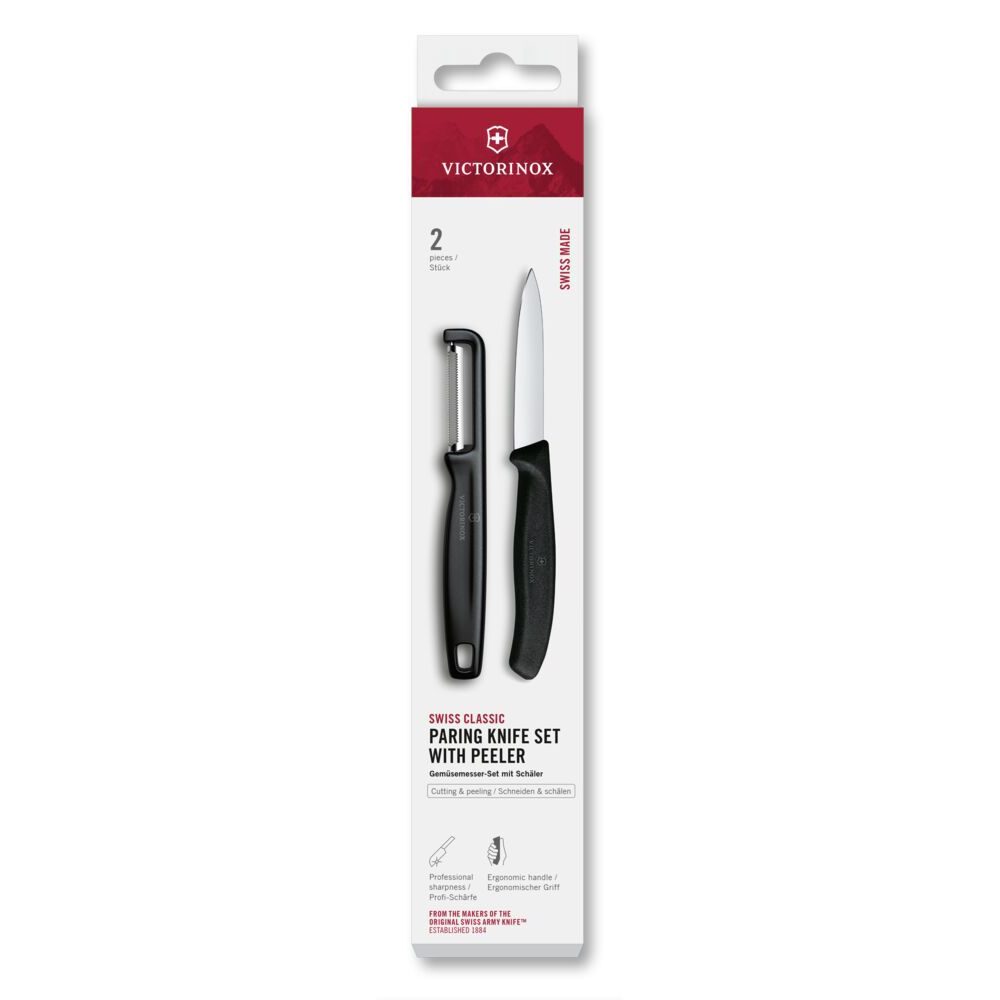 Swiss Classic, paring knife set with I-peeler, 2pcs, black, box