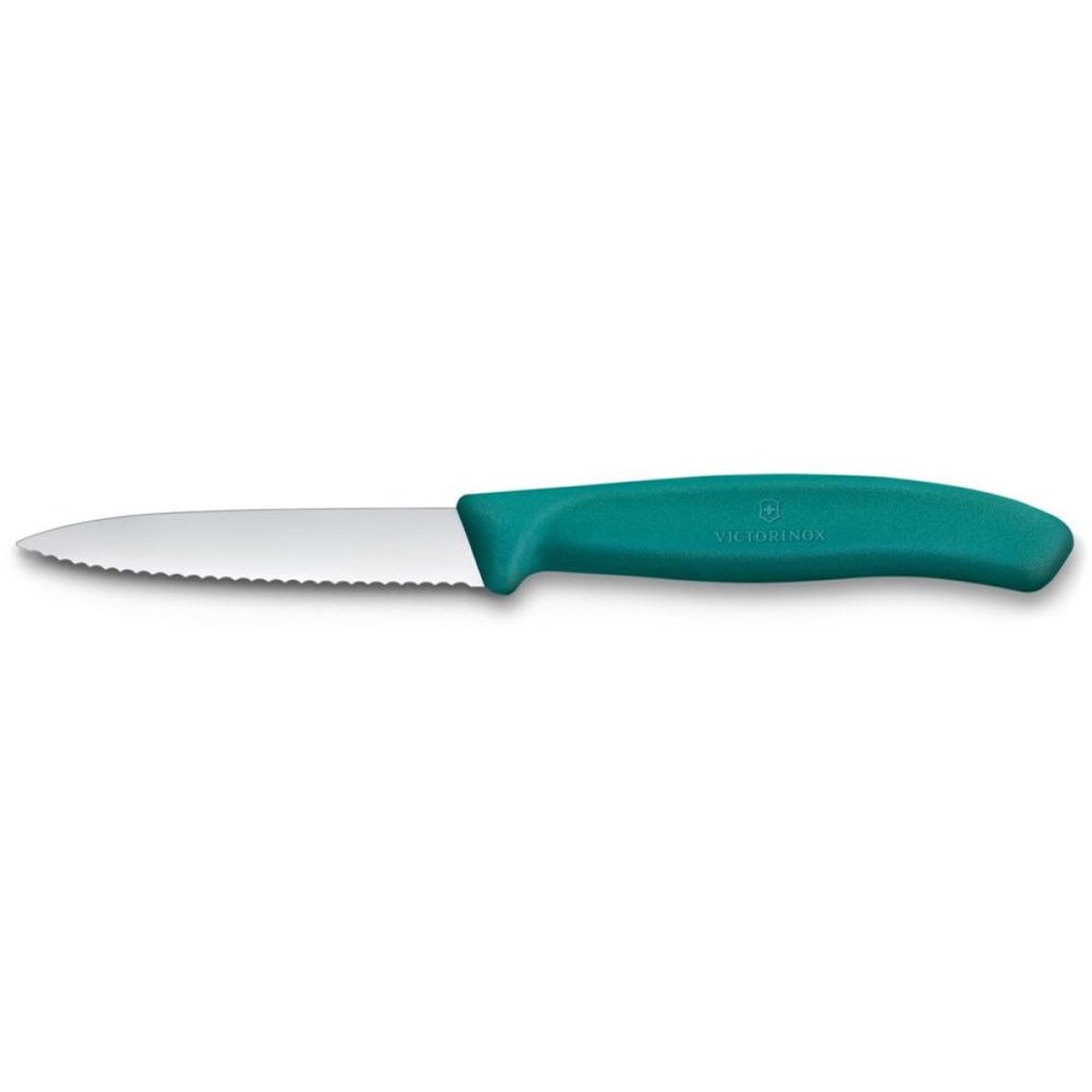 Swiss Classic, paring knife, 8cm, wavy, pointed tip, green
