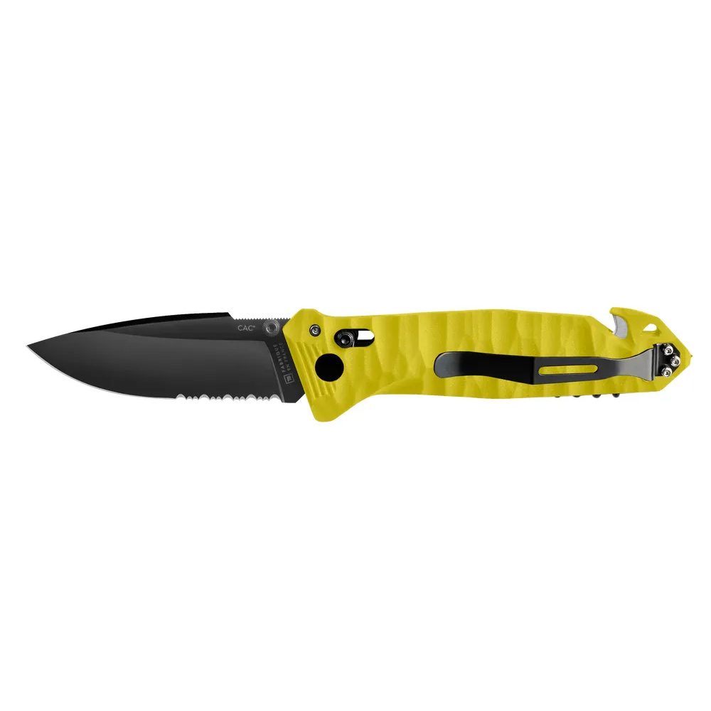 CAC TEXTURED PA6 FV YELLOW HANDLE SERRATED