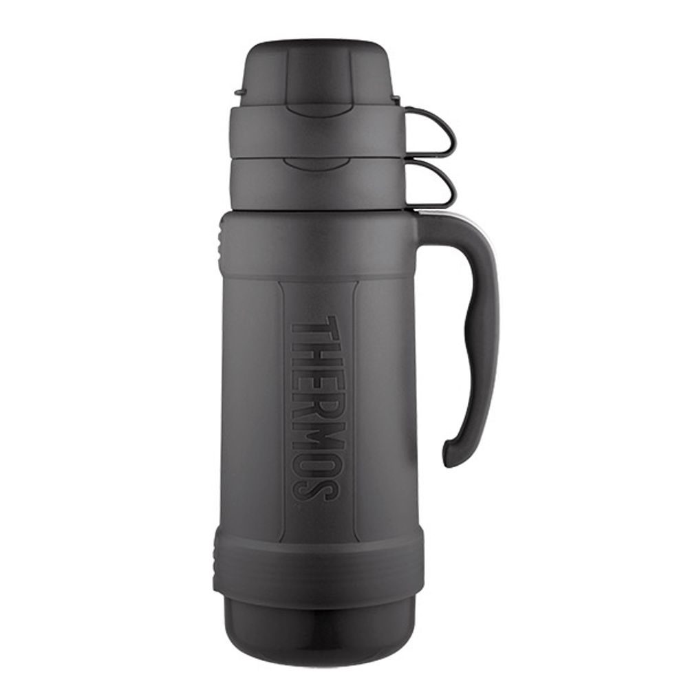 Glass thermos with two cups 1000 ml black