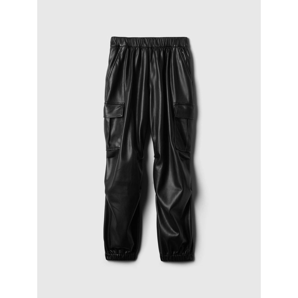 Dětské koženkové cargo kalhoty Černá