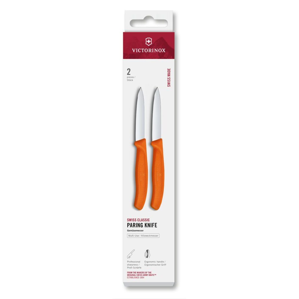 Swiss Classic, paring knife, 2pcs, 8cm, straight, pointed tip, orange, box