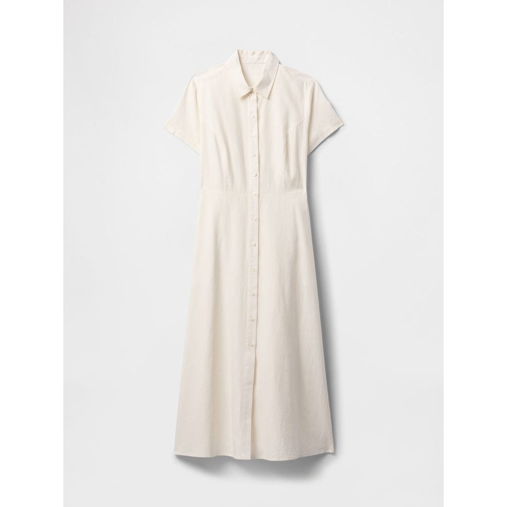 Lněné košilové maxi šaty Bílá